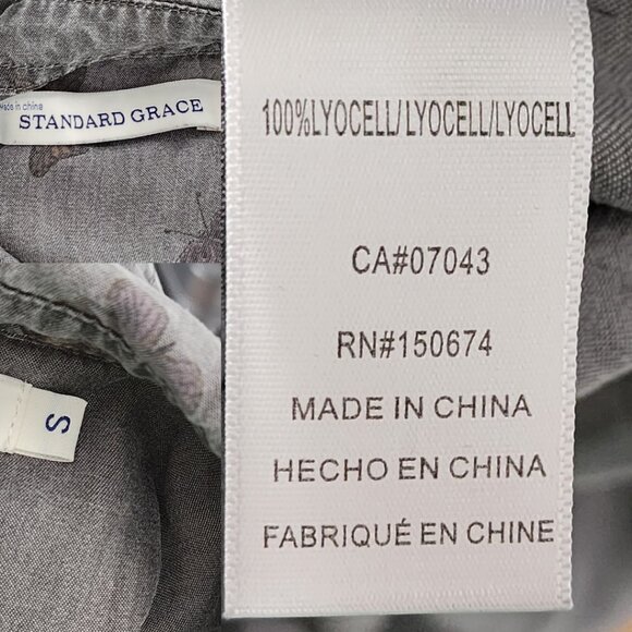 Standard Grace Gray Butterflies Print Tencel Button Front Shirt - Picture 4 of 4